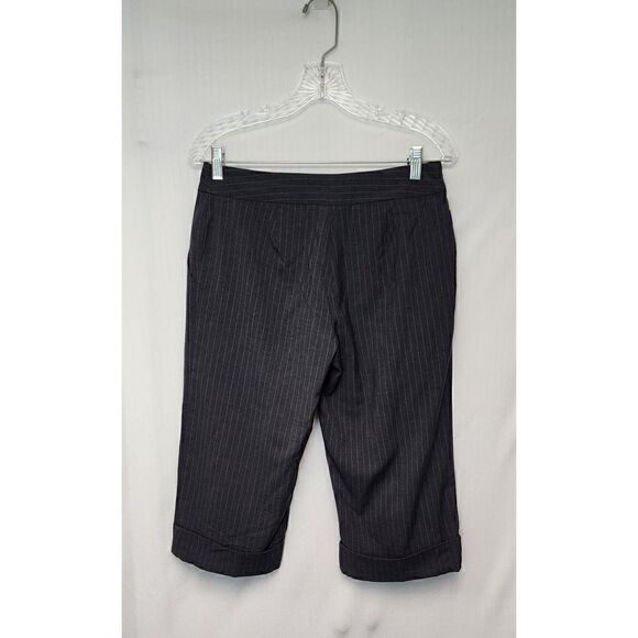 E by Eci Bermuda Cuff Hem Striped Denim Dress Pants Size 4 Color Gray/Blue - Picture 3 of 7